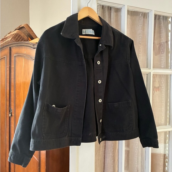 L.A. Blues Jackets & Blazers - 100% Cotton Vintage Black Button-Front Chore Jacket